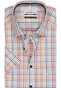 MARVELIS comfort fit overhemd, korte mouw, wit, rood, blauw en oranje geruit (contrast)