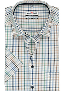 MARVELIS comfort fit overhemd, korte mouw, wit, blauw en groen geruit (contrast)