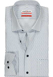 MARVELIS modern fit overhemd, mouwlengte 7, wit met blauw dessin