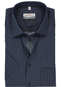 MARVELIS comfort fit overhemd, korte mouw, blauw met rood en wit dessin