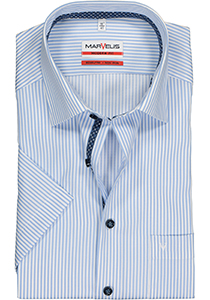MARVELIS modern fit overhemd, korte mouw, lichtblauw met wit gestreept (contrast)