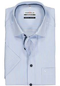 MARVELIS comfort fit overhemd, korte mouw, lichtblauw met wit gestreept (contrast)