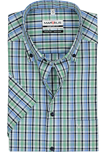 MARVELIS comfort fit overhemd, korte mouw, blauw met groen en wit geruit
