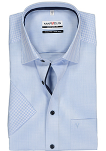MARVELIS comfort fit overhemd, korte mouw, lichtblauw met wit geruit (contrast)