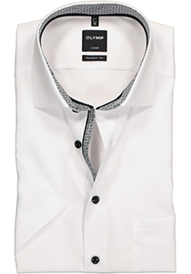 OLYMP Luxor modern fit overhemd, korte mouw, wit (zwart contrast)