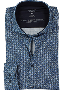 OLYMP Luxor modern fit overhemd 24/7, mouwlengte 7, blauw tricot dessin (contrast)