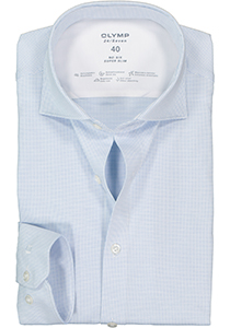 OLYMP No. 6 super slim fit overhemd 24/7, mouwlengte 7, lichtblauw met wit pique