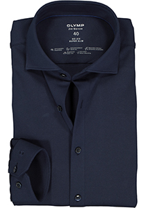 OLYMP No. 6 super slim fit overhemd 24/7, mouwlengte 7, marine blauw pique