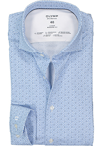OLYMP Luxor modern fit overhemd 24/7, blauw met wit tricot dessin