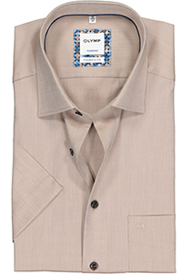 OLYMP Tendenz modern fit overhemd, korte mouw, bruin structuur