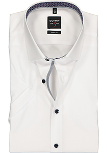 OLYMP Level 5 body fit overhemd, korte mouw, wit poplin (contrast)