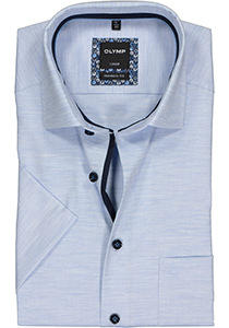OLYMP Luxor modern fit overhemd, korte mouw, lichtblauw structuur (contrast)