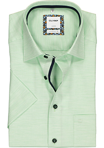 OLYMP Luxor comfort fit overhemd, korte mouw, lichtgroen structuur (contrast)