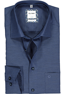 OLYMP Luxor comfort fit overhemd, mouwlengte 7, marine blauw structuur (contrast)