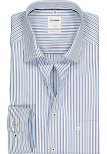 OLYMP Luxor comfort fit overhemd, mouwlengte 7, wit met licht- en donkerblauw gestreept (contrast)