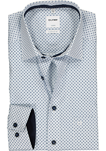 OLYMP Luxor comfort fit overhemd, mouwlengte 7, wit met licht- en donkerblauw poplin (contrast)