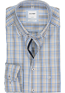 OLYMP Luxor comfort fit overhemd, mouwlengte 7, wit met blauw en bruin geruit (contrast)