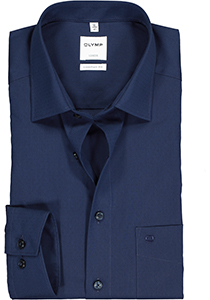 OLYMP Luxor comfort fit overhemd, mouwlengte 7, marine blauw poplin