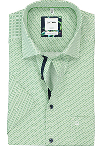 OLYMP Luxor comfort fit overhemd, korte mouw, groen met wit mini dessin (contrast)