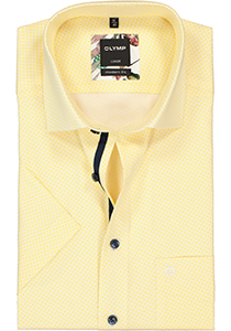 OLYMP Luxor modern fit overhemd, korte mouw, geel mini dessin (contrast)