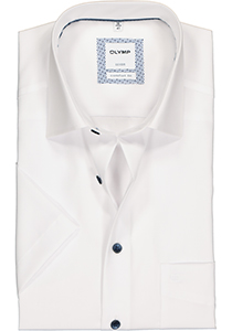 OLYMP Luxor comfort fit overhemd, korte mouw, wit poplin met blauwe knoopjes