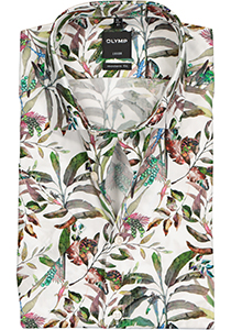 OLYMP Luxor modern fit overhemd, korte mouw, wit met groen bladeren dessin