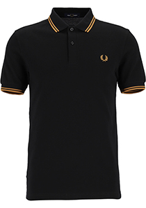 Fred Perry M3600 polo twin tipped shirt, heren polo, Black / Dark Caramel / Dark Caramel