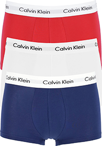 Calvin Klein low rise trunks (3-pack), lage heren boxers kort, rood, wit en blauw