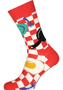 Happy Socks Early Bird Sock, unisex sokken, rood en wit met ei