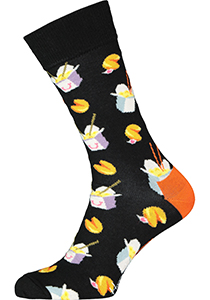 Happy Socks Take Out Sock, unisex sokken, zwart met afhaalmaaltijden
