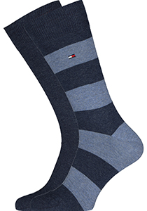 Tommy Hilfiger Rugby Stripe Socks (2-pack), herensokken katoen gestreept en uni, jeans blauw
