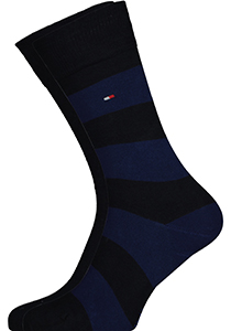 Tommy Hilfiger Rugby Stripe Socks (2-pack), herensokken katoen gestreept en uni, navy blauw
