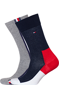 Tommy Hilfiger Iconic Hidden Sock (2-pack), heren sokken katoen, rood-wit-blauw en grijs