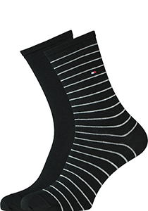 Tommy Hilfiger damessokken Small Stripe (2-pack), uni en gestreept katoen, zwart met wit