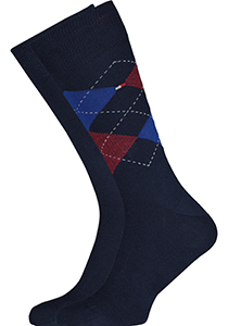Tommy Hilfiger Check Socks (2-pack), herensokken katoen, geruit en uni, original blauw met rood