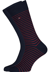 Tommy Hilfiger Small Stripe Socks (2-pack), herensokken katoen, uni en gestreept, blauw en rood