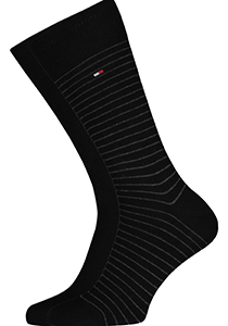 Tommy Hilfiger Small Stripe Socks (2-pack), herensokken katoen, uni en gestreept, zwart