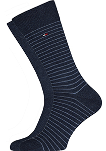 Tommy Hilfiger Small Stripe Socks (2-pack), herensokken katoen, uni en gestreept, jeans blauw