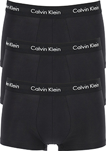 Calvin Klein low rise trunks (3-pack), lage heren boxers kort, zwart met zwarte tailleband