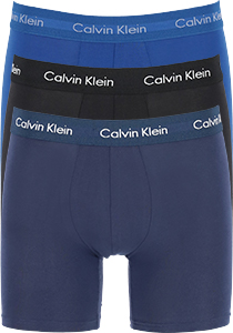 Calvin Klein Cotton Stretch boxer brief (3-pack), heren boxers extra lang, zwart, blauw en kobalt