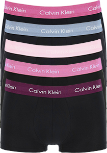 Calvin Klein low rise trunks (5-pack), lage heren boxers kort, zwart met gekleurde tailleband