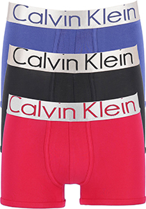 Calvin Klein trunks (3-pack), heren boxers normale lengte, rood, zwart en blauw