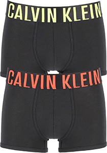 Calvin Klein trunks (2-pack), heren boxers normale lengte, zwart met zwarte tailleband met gekleurd logo