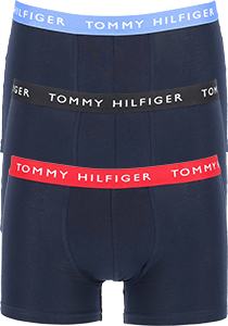 Tommy Hilfiger trunks (3-pack) heren boxers normale lengte, blauw met gekleurde tailleband