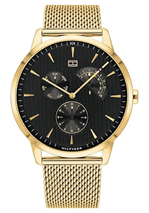 Tommy Hilfiger heren horloge (44 mm), zwarte plaat met goudkleurige kast en band