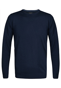 Profuomo Originale slim fit trui wol, heren pullover O-hals, navy blauw