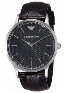 Armani heren horloge (43 mm), zwart met bruine leren band