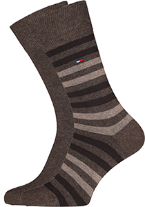 Tommy Hilfiger Duo Stripe Socks (2-pack), herensokken katoen, gestreept en uni, bruin