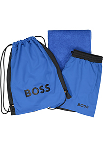 HUGO BOSS Beach Set, heren zwembroek, handdoek en tas, kobalt blauw met zwart