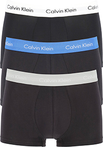 Calvin Klein low rise trunks (3-pack), lage heren boxers kort, zwart met gekleurde tailleband